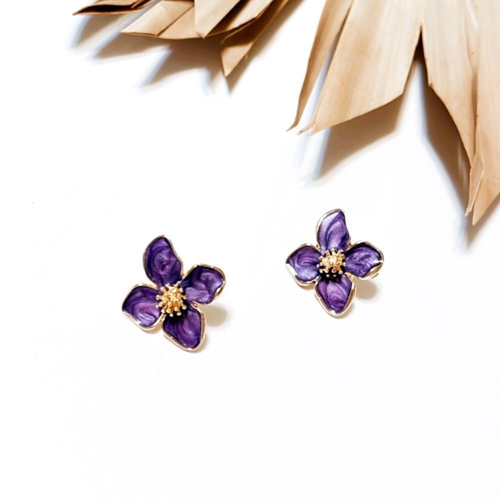 Anthropologie Purple Floral Stud Earrings